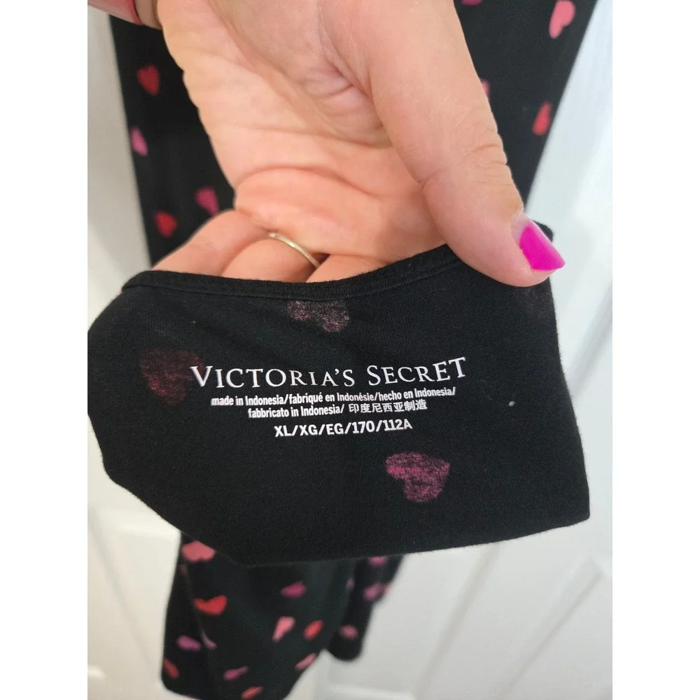 Victoria's Secret Black Heart Print Lace Racerback Modal Chemise Nightgown XL